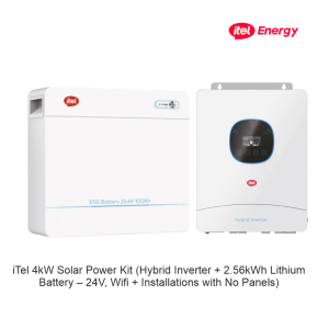 iTel 4kW Solar Power Kit (Hybrid Inverter + 2.56kWh Lithium Battery – 24V, Wifi + Installations with No Panels) | Inverter IP 54 | Battery IP 20